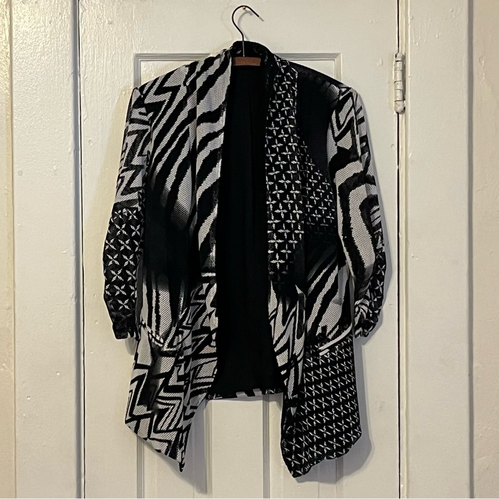 Unbranded Flyaway Blazer Cardigan Abstract Black White